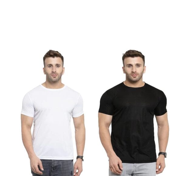 CLOTHINK HUB Combo Pack of 2 Men's Regular Fit Half Sleeve Plain Solid Casual Wear Round Neck T-shirt for Boys