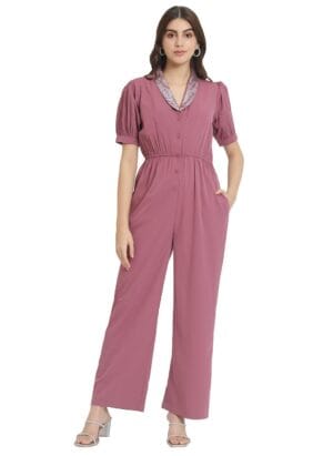 ALL WAYS YOU Women's Embellished Half Sleeve Poly Crepe Jumpsuit for Women (A2107JSBK556)