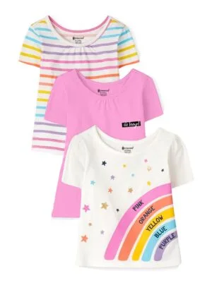 KYDA KIDS Antibacterial Printed Girl's Cotton Tshirt (Pack of 3)