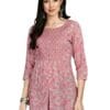 Meesan Women Pink Round Neck 3/4 Sleeve Floral Print Tunic