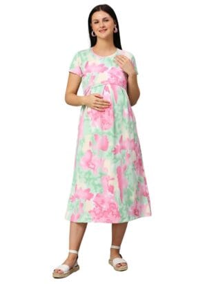 True Shape Zipless Maternity Dress for Women | Knitted Cotton Hosiery Feeding Gown with Easy Discreet Nursing for Pre & Post Partum