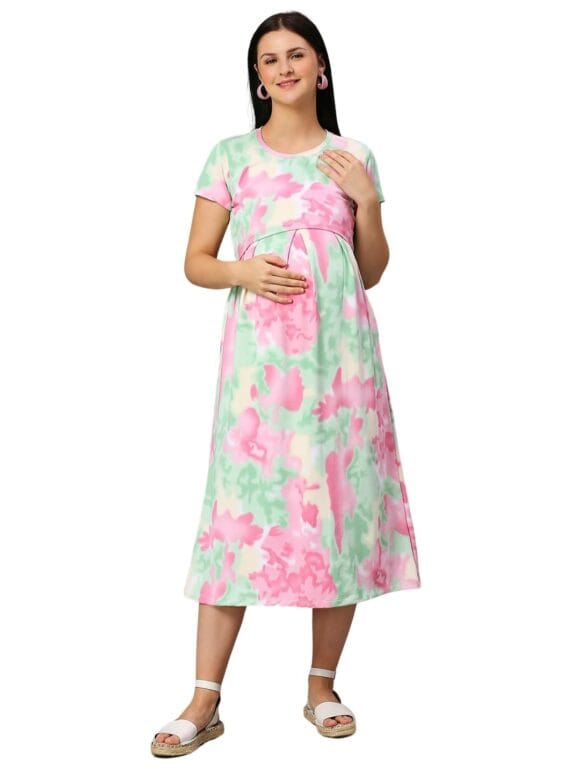 True Shape Zipless Maternity Dress for Women | Knitted Cotton Hosiery Feeding Gown with Easy Discreet Nursing for Pre & Post Partum