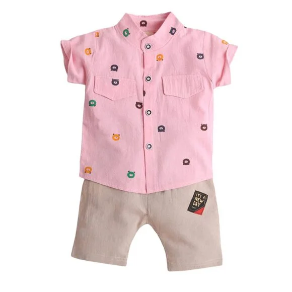 Generic Hopscotch Cotton Boys All-Over Print Shirt And Shorts Set