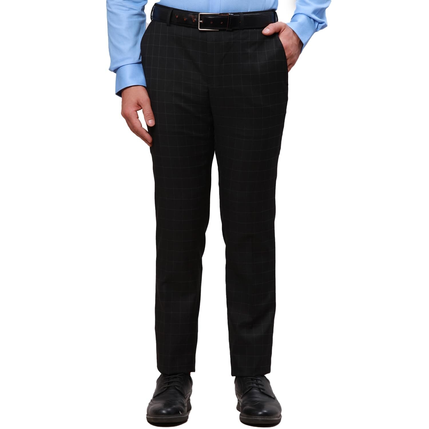 Raymond Men's Solid Pattern Slim Fit Polyester Blend Flat Front Formal Trouser