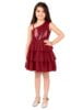 Girls Maroon Embellished One Shoulder Fit & Flare Dress for 3 to 12 Years
