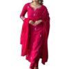 Naixa Women's Gajri Chanderi Silk Embroidered Straight Kurta with Chanderi Silk Pant and Chanderi Silk Laced Dupatta Sets