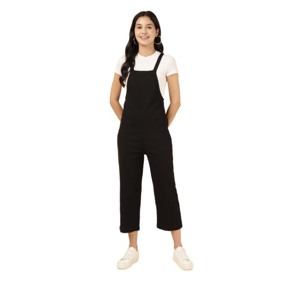 DEEBACO Solid Rayon Slub Lycra Jumpsuit For Women's|Western Style Relaxed Fit Strap Shoulder One Piece Summer Wear Dungaree Casual Fashionable Stylish Outfit With Zipper Back