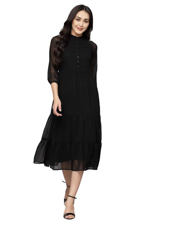 AAYU Solid FIT & Flare Dress for Women