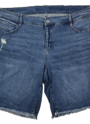 HAPPENING Plus Size Women SLIM FIT Stretchable Denim Shorts(Bermuda)- MID RISE -Distressed - Faded Mid Blue color - Waist Size (2XL) 36 to (7XL) 46 inches