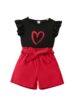 kids clothes Baby Girl Clothing Set, Heart Print Top and Shorts, Red, Kids