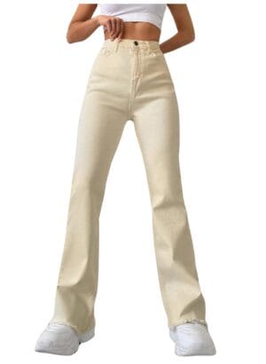NUCOUTHS Women's & Girls' Solid High Waist Denim Stretchable Relaxed Fit Jeans (NUC-421_WD_Cream_3Z)