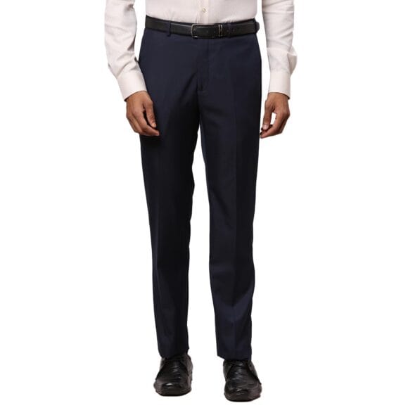 Raymond Men's Solid Pattern Contemporary Fit Polyester Blend Flat Front Formal Trouser