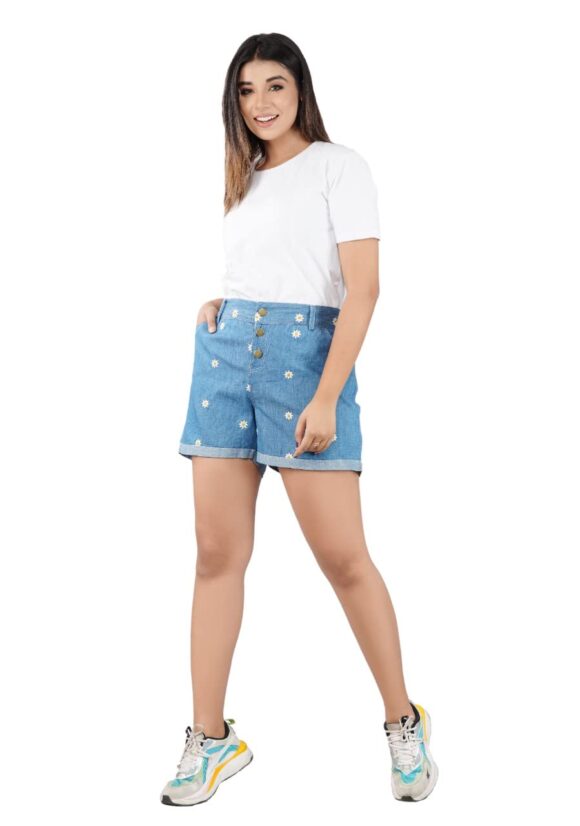 Standard Generic HI-FASHION Denim Shorts EMBROIDERED for women
