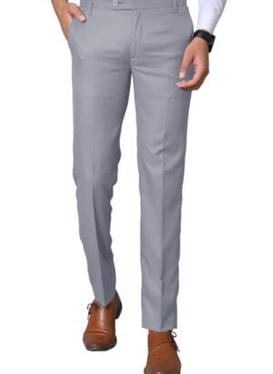 el cielo Men's Regular Fit Steel Grey Formal Trouser