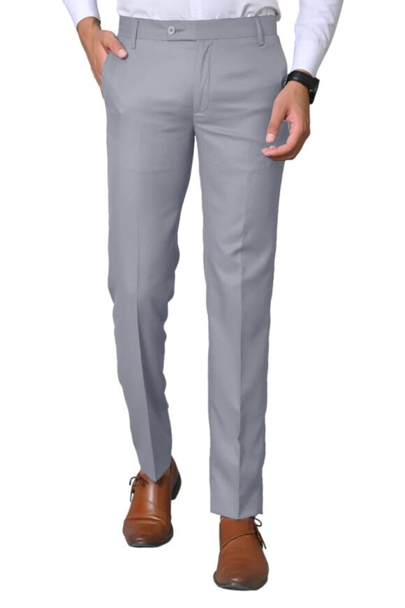 el cielo Men's Regular Fit Steel Grey Formal Trouser