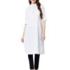 fabcoast Women's Plain White Pathani Fancy Regular Fit Cotton 3/4 Sleeve Casual High Neck Traditional Kurta | Women's Ethnic Wear, Pathani Kurta for Women.