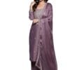 DEVIK FASHION Women's Zari Work Chiffon Regular Fit 3/4 Sleeve Lightweight Ethnic Wear Kurti Pant and Dupatta Set (D_F_00860)