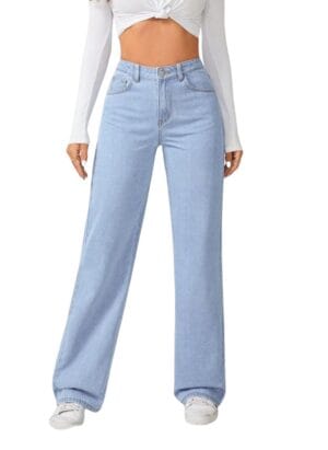 NU CLOTHS Women High Waist Wide Leg Baggy Denim Jeans WD_ICE_0H_P