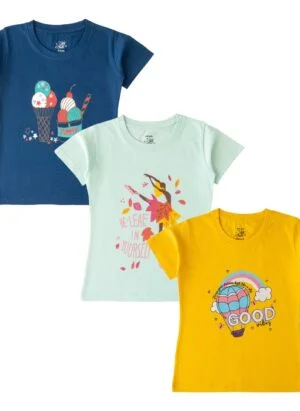LILLCHILL Girls Cotton Printed Half Sleeve Tshirt