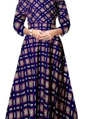 CHHAVNI Women Printed Gown Kurta Rayon Printed Maxi Long Gown Blue Dress.