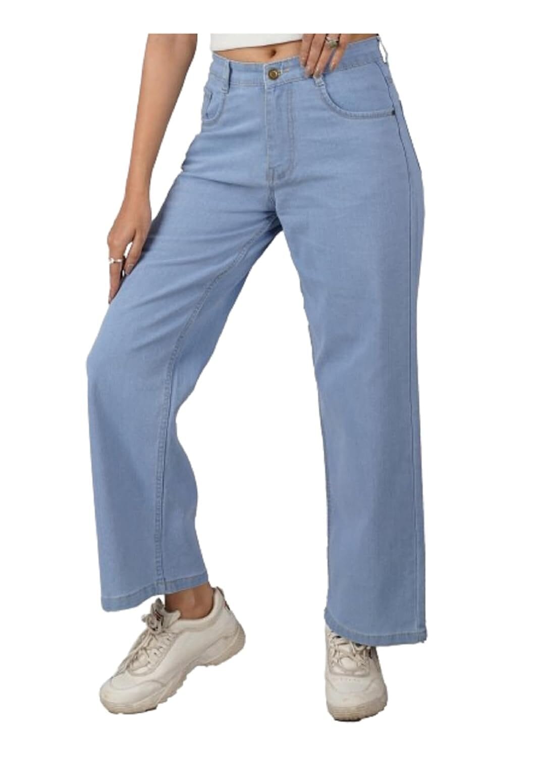 Zayla Women's Denim Wide Leg Jeans I Stretchable Full-Length High Waist Baggy Pants I Clean Solid Relaxed Fit Pant I Stylish & Trendy Look I for Office Party Home Girls & Women(CG-2)