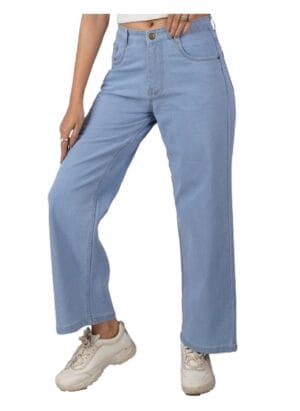 Zayla Women's Denim Wide Leg Jeans I Stretchable Full-Length High Waist Baggy Pants I Clean Solid Relaxed Fit Pant I Stylish & Trendy Look I for Office Party Home Girls & Women(CG-2)