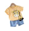 kids clothes Bold N Elegant 3D Cute Giraffe Cartoon Half Sleeve Stripe T-shirt with Denim Shorts Knicker Summer Clothes for Infant Toddler Kids