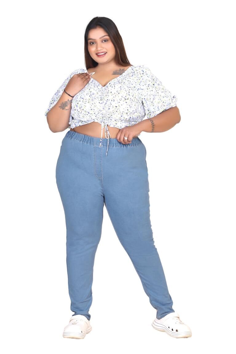 FITWINGS High Waist Plus Size Women's Denim Slim Fit Stretchable Jeggings