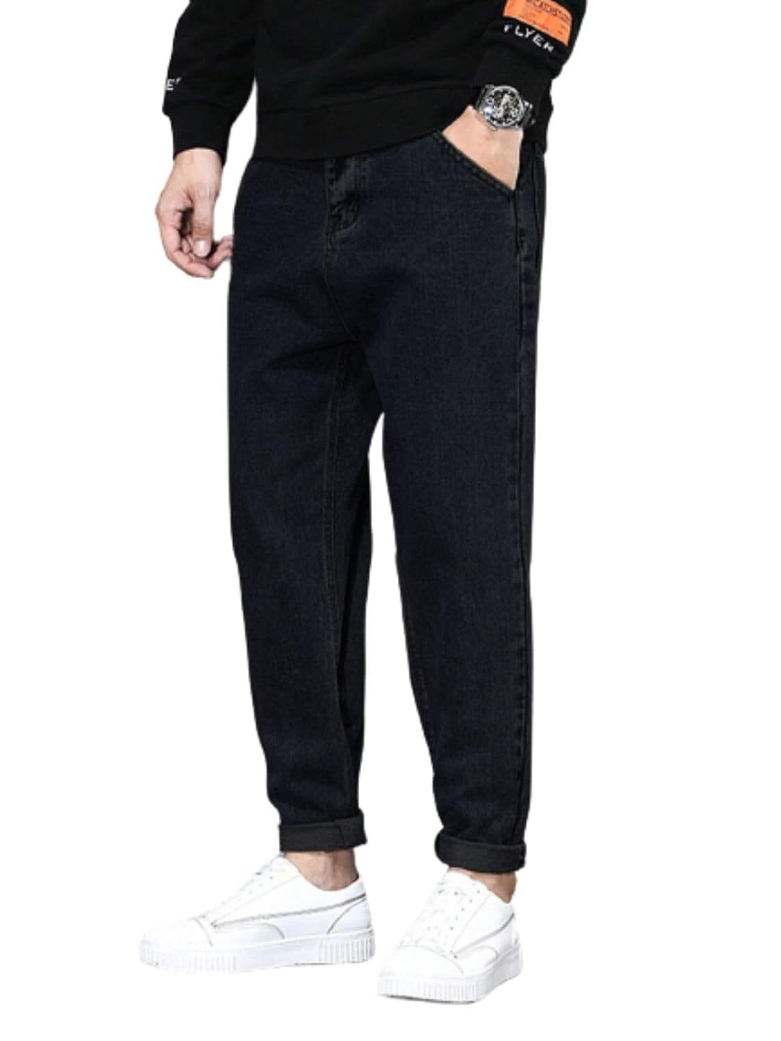 Ben Martin Men's Casual Stretchable Denim Tapered Fit Black Carrot Jeans Size 38_1