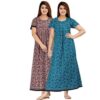for Women Cotton Printed Maxi Gown Ankle Length Nighty Night Dress Gown for Women Maxi - Free Size (Pack of 2)