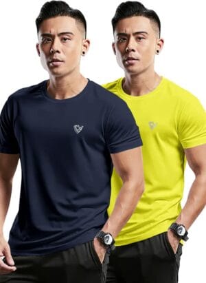 EYEBOGLER Mens Round Neck Half Sleeve Solid Dry Fit Tshirt Pack of 2