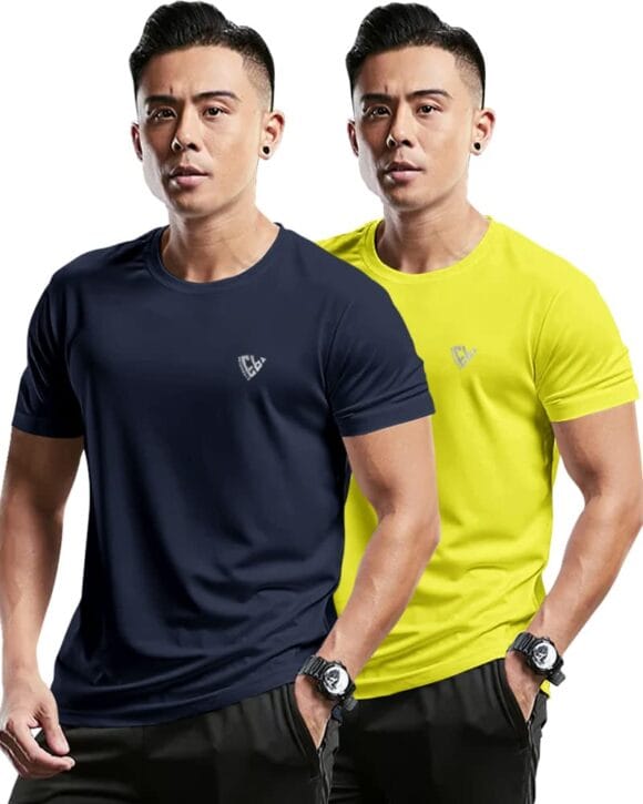 EYEBOGLER Mens Round Neck Half Sleeve Solid Dry Fit Tshirt Pack of 2