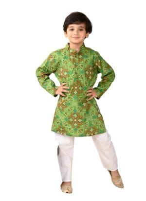 superminis Boys Cotton Full Sleeves Bandhani Printed Kurta And Pyjama Set