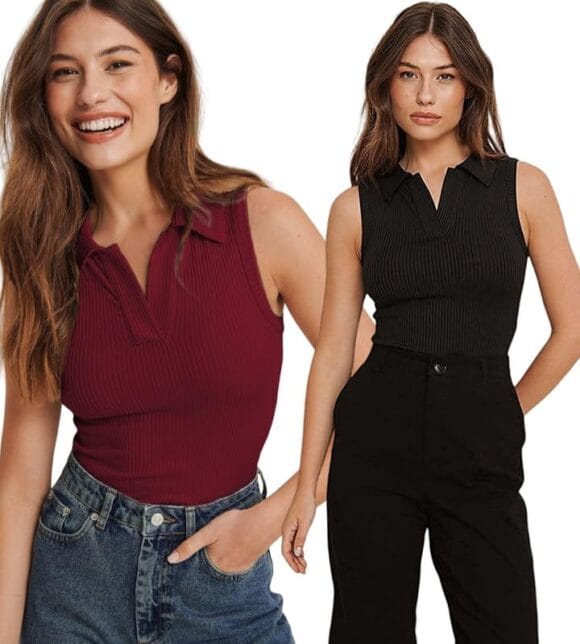 Polo Collared Spaghetti Full Length Tops for Women |Regular Fit Sleeveless Top for Women | Casual and Trendy Design Top for Women and Girls - Combo Pack (Maroon)