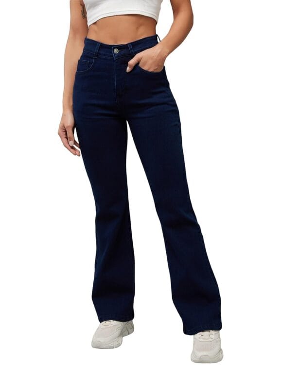 Dolce Crudo Women's Navy Blue Bootcut High Rise Regular Length Stretchable Denim Jeans