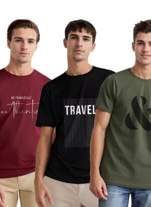 NOBERO Men's Graphic Printed Regular Fit Cotton T-Shirt (Pack of 3)