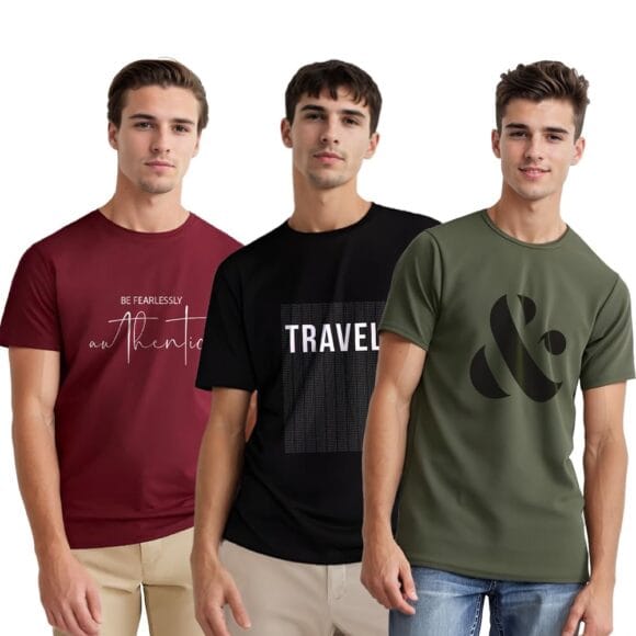 NOBERO Men's Graphic Printed Regular Fit Cotton T-Shirt (Pack of 3)