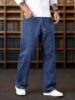 Standard Generic Straight Leg Dark Blue Jeans, Men's Casual Wide Leg Denim, Blue