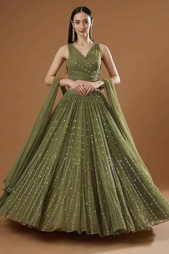 HUB Women's Regular Fit Georgette Lehenga Choli With Dupatta And Bottom Set - Image 3