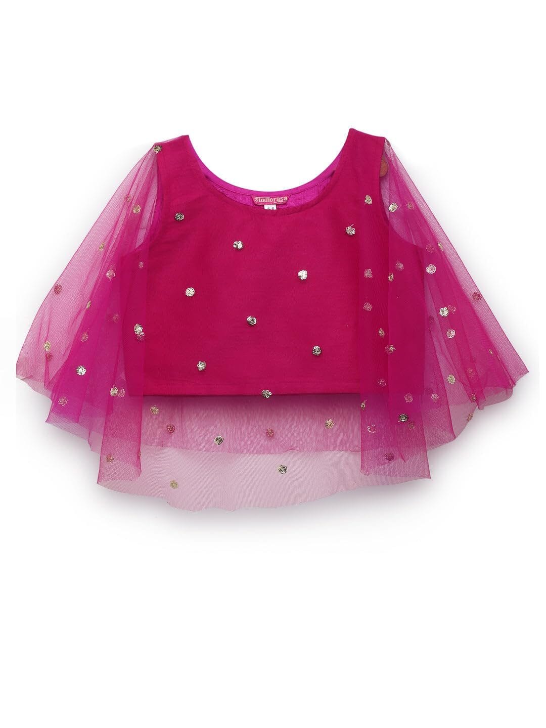 studio rasa Girls Net Sequins Embroidered Kids Cape Top for Festive Wedding