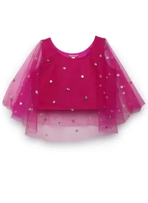 studio rasa Girls Net Sequins Embroidered Kids Cape Top for Festive Wedding