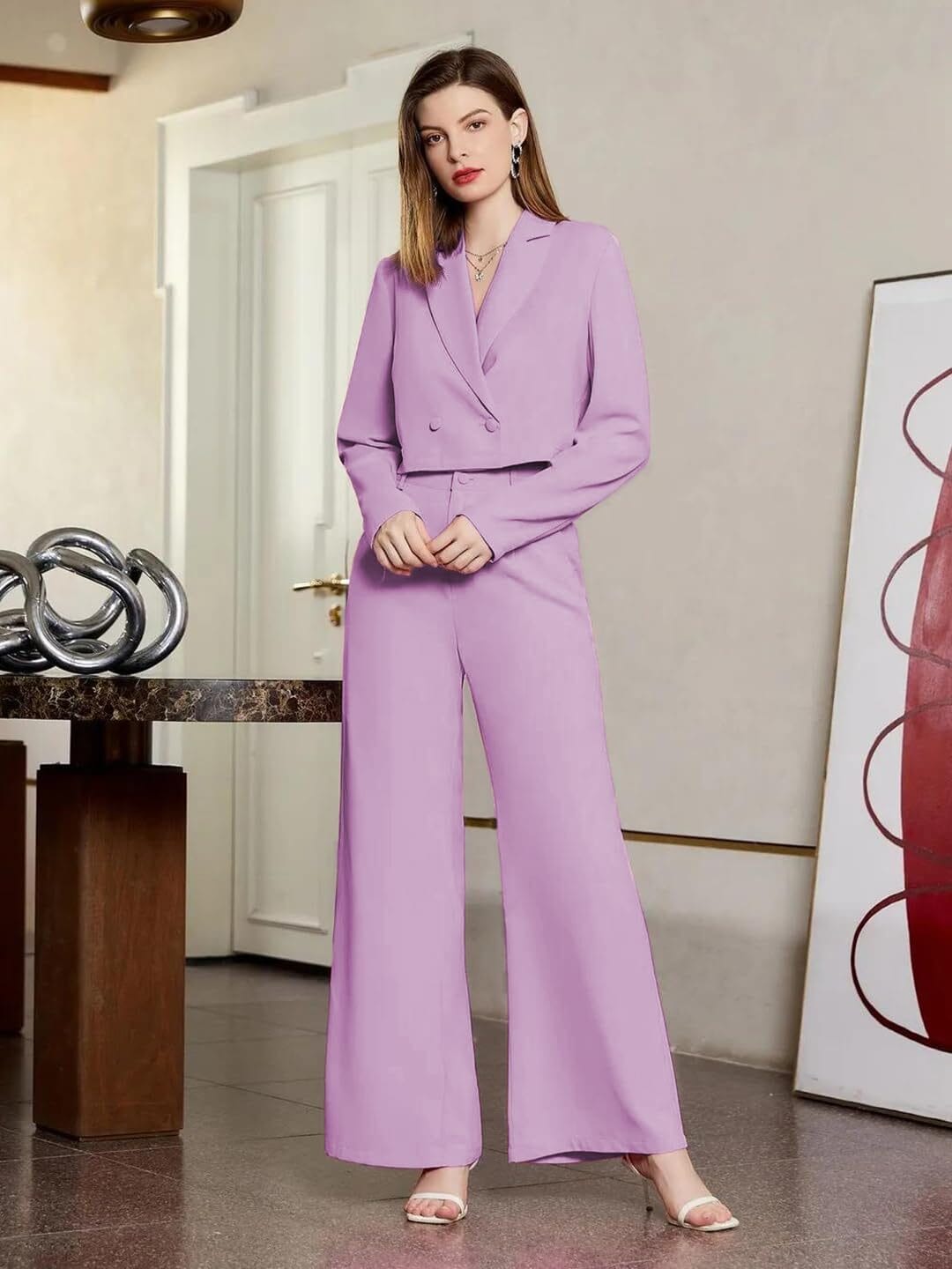 Solid Relaxed Fit Full Sleeve CoShapeord Blazer and Trouser Set. - Image 6