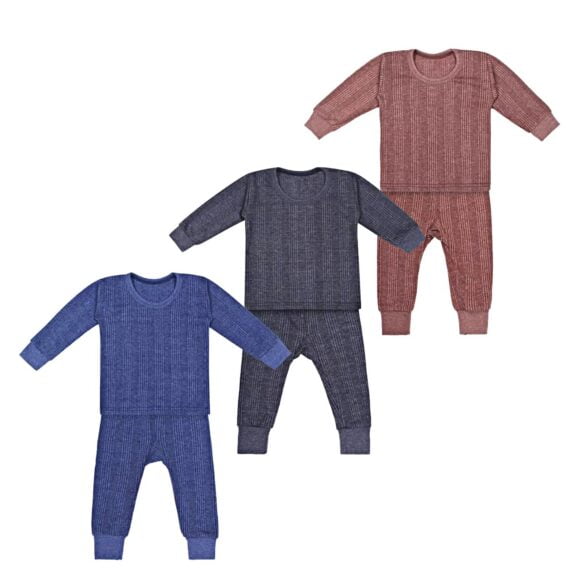 Unisex Kids Winter Wear Fleece Front Open Thermal Innerwear Top & Full Pant Woolen Warmer Combo Set for Girls Boys, Kids Unisex Body Warmer Thermal (Set of 3)