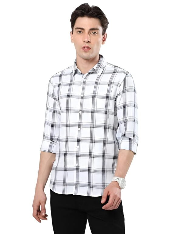 Shirt for Men Cotton Full Sleeves Formal Shirts Regular Fit Normal Collar Medium Checks Casual Stylish Checked Office Wear Plaid Checkered Shirt (S - 2XL)