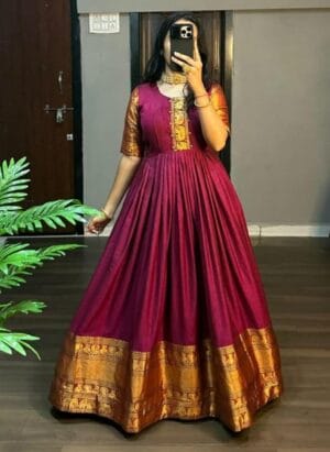 DIVINE DUST Women's Cotton Silk Gown with Zari Weaving