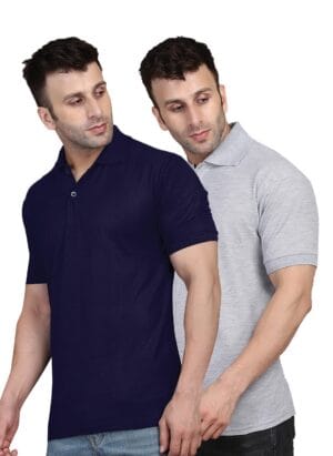 INKKR Men's Combo Polo Neck Cotton Blend Solid T-Shirt (Pack of 2)