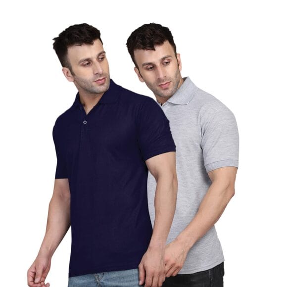 INKKR Men's Combo Polo Neck Cotton Blend Solid T-Shirt (Pack of 2)