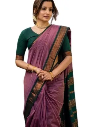 SGF11 Women's Kanjivaram Soft Cotton Linen Silk Saree With Blouse Piece