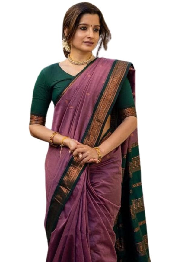 SGF11 Women's Kanjivaram Soft Cotton Linen Silk Saree With Blouse Piece