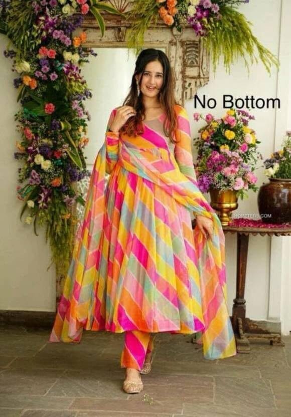 Stylish Abstract Print Georgette Anarkali Gown, Kurta with Dupatta - Image 2